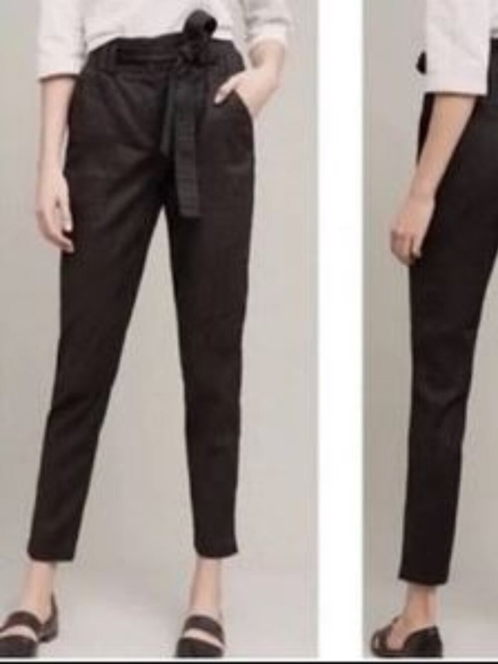 Anthropologie | Elevenses Romy Paperbag Waist Linen Cargo Pants | Black, Medium